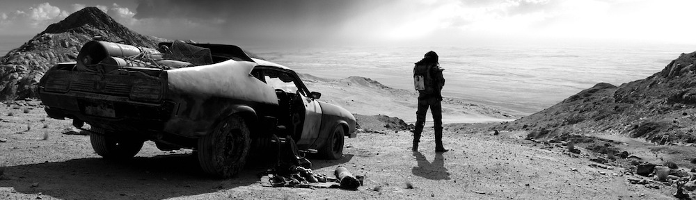 Screenshot of the black and chrome version of Mad Max: Fury Road.