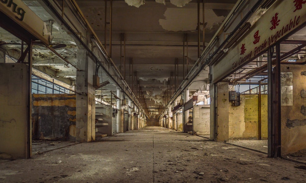 The long since abandoned Central Market in Hong Kong